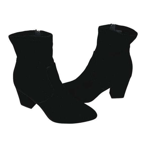 Steve Madden Elory Black Faux Suede Pointed Toe Side Zip Block Heel Ankle Bootie - Picture 1 of 13